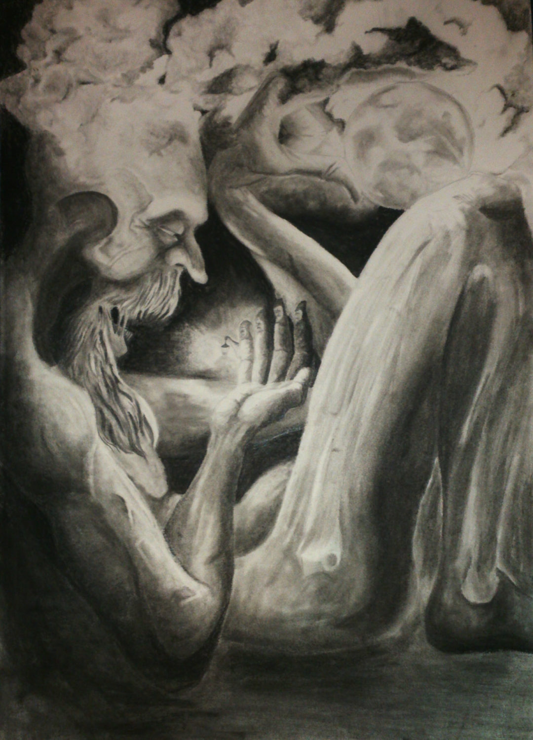 Dita di un mostro si trasformano in viandanti che vanno verso la sua bocca