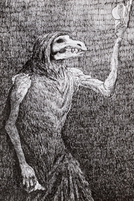 Illustrazione di un mostro che cambia una lampadina