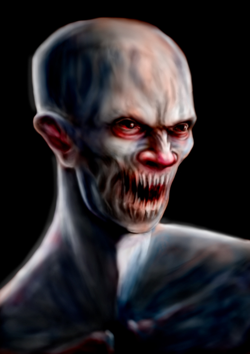 Illustrazione digitale di un viso di un mostro che digrigna i denti