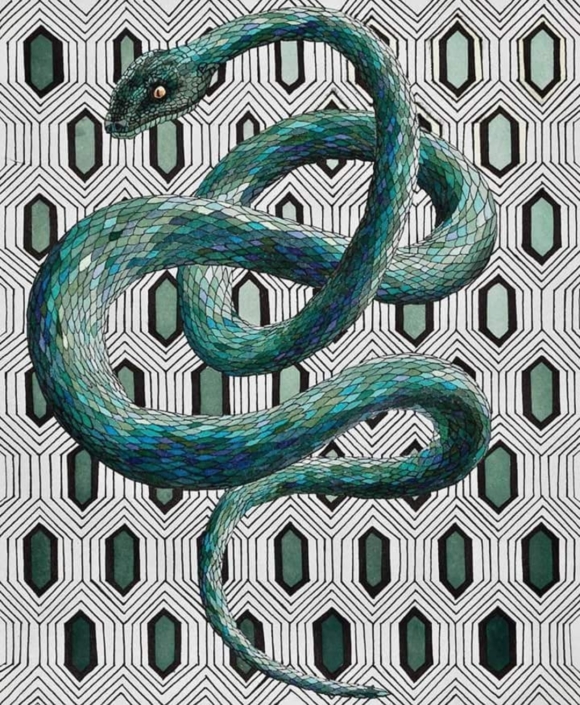 Illustrazione di un serpente verde acqua fluttuante